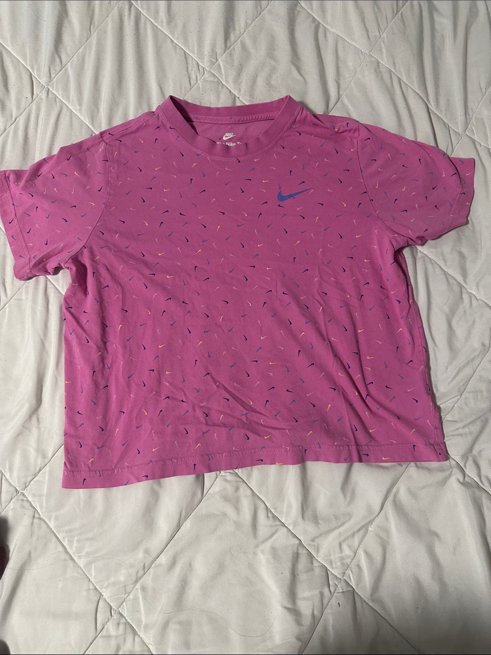 Nike Kids Pink Graphic Short Sleeve Tee with Speckled Accents